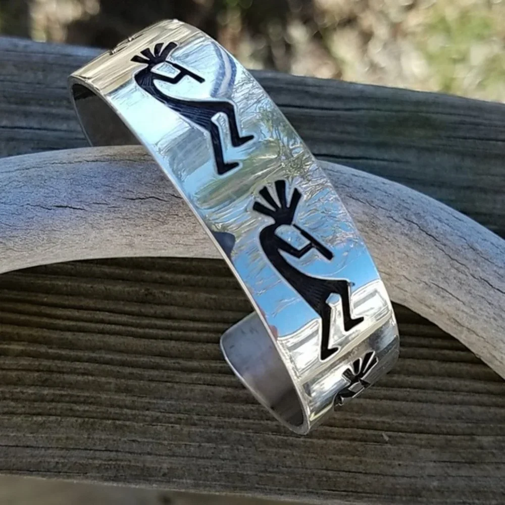 Sterling Kokopelli Mens Cuff Bracelet